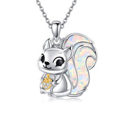 925 Sterling Silver Opal Squirrel Pendant Necklace Opal Jewelry for Squirrel Lovers Christmas Birthday Gift