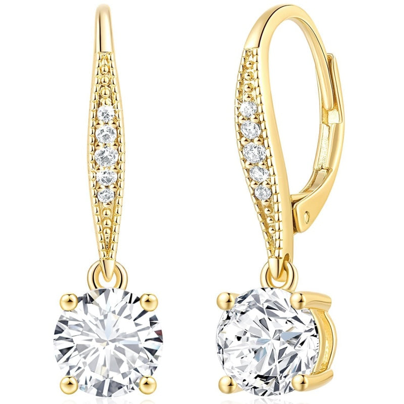14K Gold Plated Cubic Zirconia Leverback Earring for Women