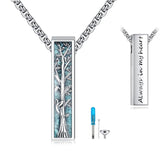 Tree of Life Turquoise Necklace 925 Sterling Silver Urn Necklace for Ashes for Women 3D Bar Cremation Turquoise Jewelry