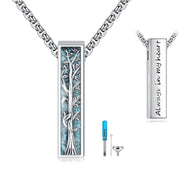 Sterling Silver 3D Bar Turquoise Tree of Life Urn Necklace for Ashes