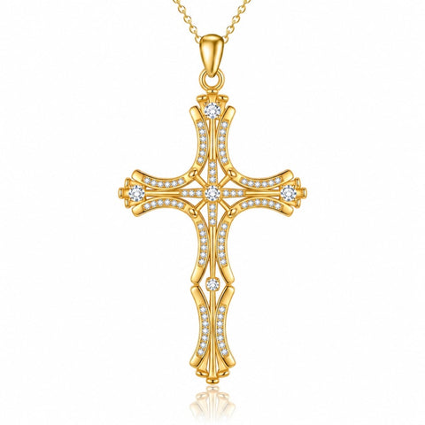 14K Gold Plated Cross Pendant Necklace for Women Religious Jewelry