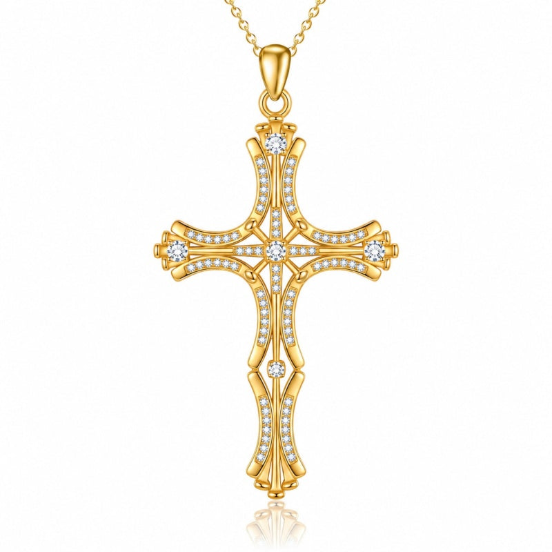 14K Gold Plated Cross Pendant Necklace for Women Religious Jewelry