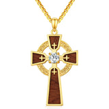 Wood 14K Gold Plated Cross Pendant Necklace
