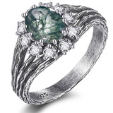 Sterling Silver Moss Agate Moonstone Branch Engagement Wedding Promise Ring  for Her