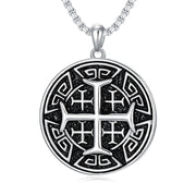 Sterling Silver Crusaders Jerusalem Cross Pendant Necklace for Men