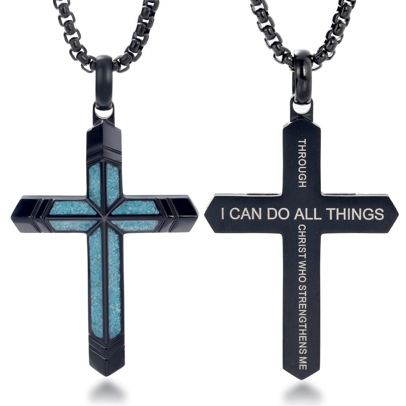 14K Gold Plated Turquoise Malachite Cross Necklace for Men Christianity Cross Jewelry