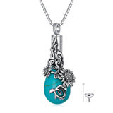 Sterling Silver Teardrop Rose Turquoise Sunflower Turquoise Urn Necklace For Ashes