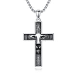 Sterling Silver Wooden Lion Orthodox Sword Wolf Cross Pendant Necklace