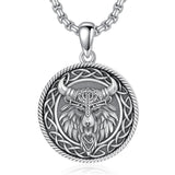 Sterling Silver Viking Raven Bear Odin Wolf Pendant Necklace for Men