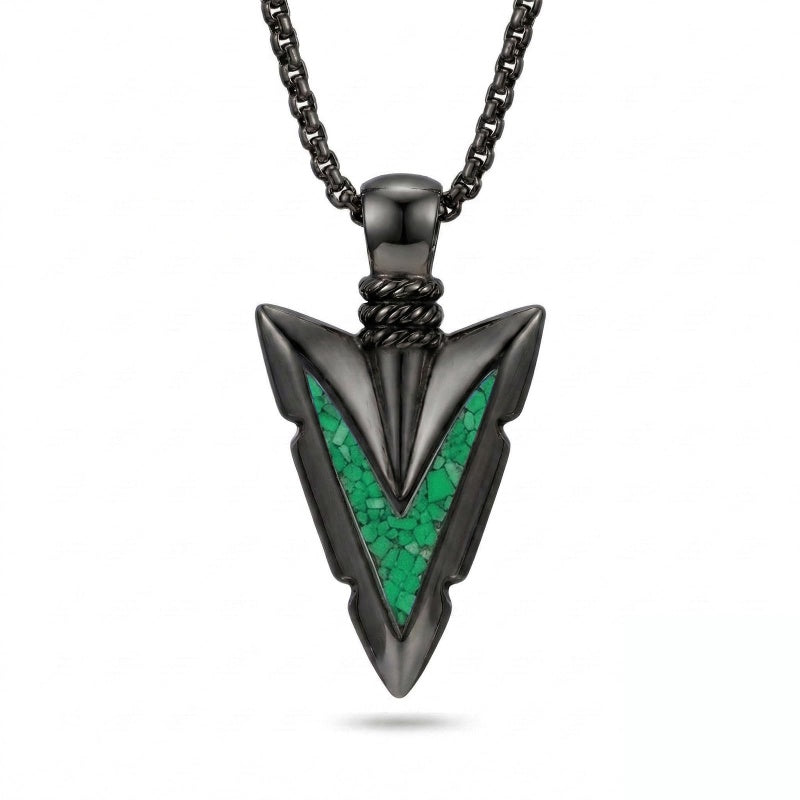 Malachite Turquoise Arrow Pendant Necklace for Men