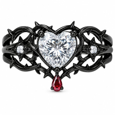 Sterling Silver 10K 14K 18K Gold Moissanite Gothic Black  Engagement Wedding Ring  for Women