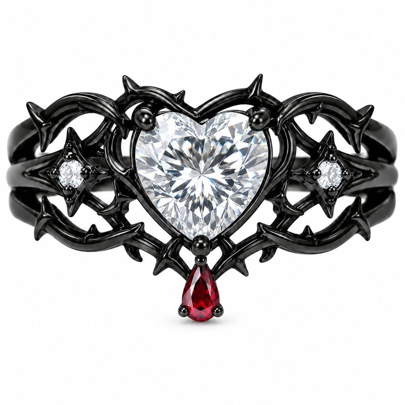 Sterling Silver 10K 14K 18K Gold Moissanite Gothic Black  Engagement Wedding Ring  for Women