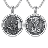 Sterling Silver Gothic Skull Memento Mori Pendant Necklace with Engraved Word