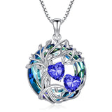 Sterling Silver 2 Heart Birthstone Austrian Crystal Tree of Life Pendant Necklaces