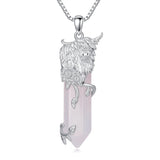 Sterling Silver Crystal Cow Highland Cow Pendant Necklace