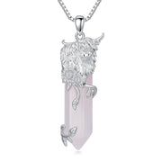 Sterling Silver Crystal Cow Highland Cow Pendant Necklace