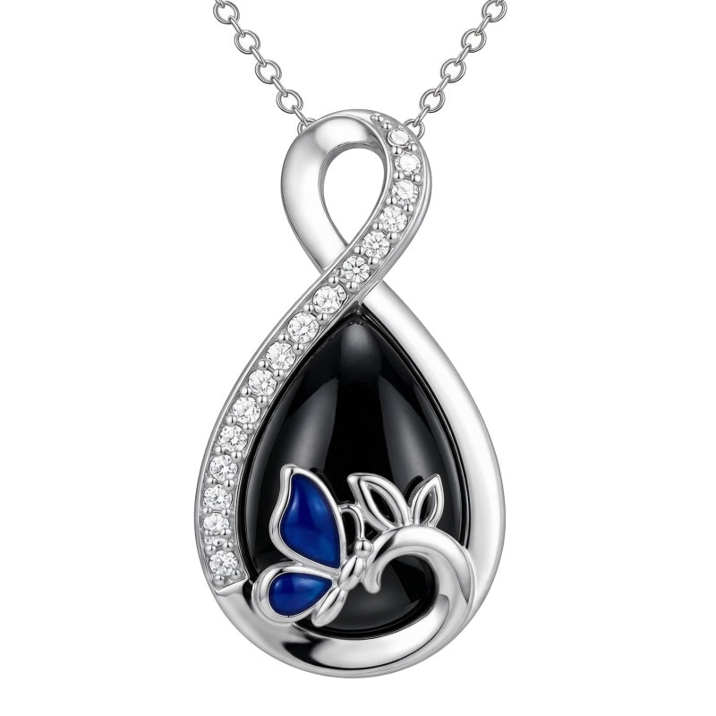 Sterling Silver Teardrop Gemstone Rose Butterfly Infinity Heart Necklace for Women