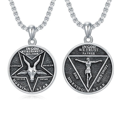 Sterling Silver Aztec Lion Cross Pendant Necklace