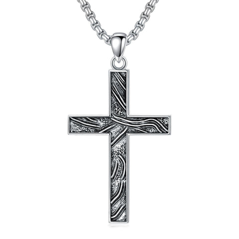 Sterling Silver Cross Religious Necklace for Men