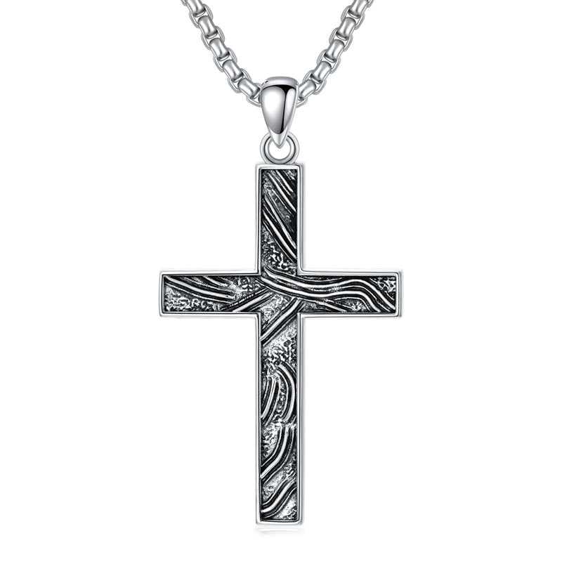 Sterling Silver Cross Religious Necklace for Men