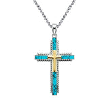 14K Gold Plated Two Tone Cross Pendant Necklace Christian Jewelry Religious Gift