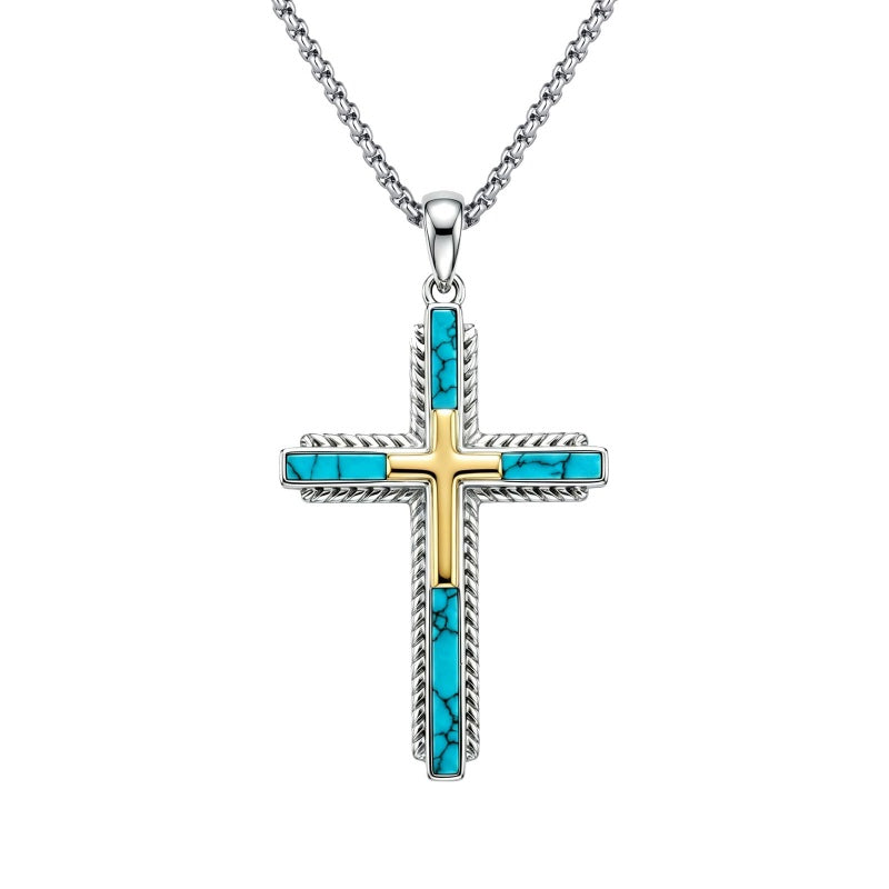 14K Gold Plated Two Tone Cross Pendant Necklace Christian Jewelry Religious Gift