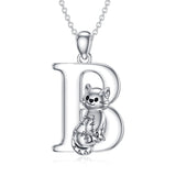 Sterling Silver Initial Cat Pendant Necklace