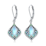 Sterling Silver Teardrop Amethyst Moss Agate White Opal Moonstone Leverback Earrings