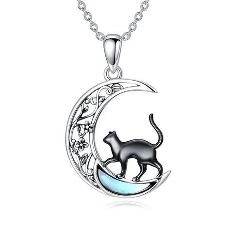 Sterling Silver Moonstone Wolf Cat Koala  Lion Moon Pendant Necklace