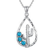 Sterling Silver Turquoise Cactus Pendant Necklace