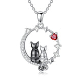 Sterling Silver Cubic Zirconia Two Cats Pendant Necklace