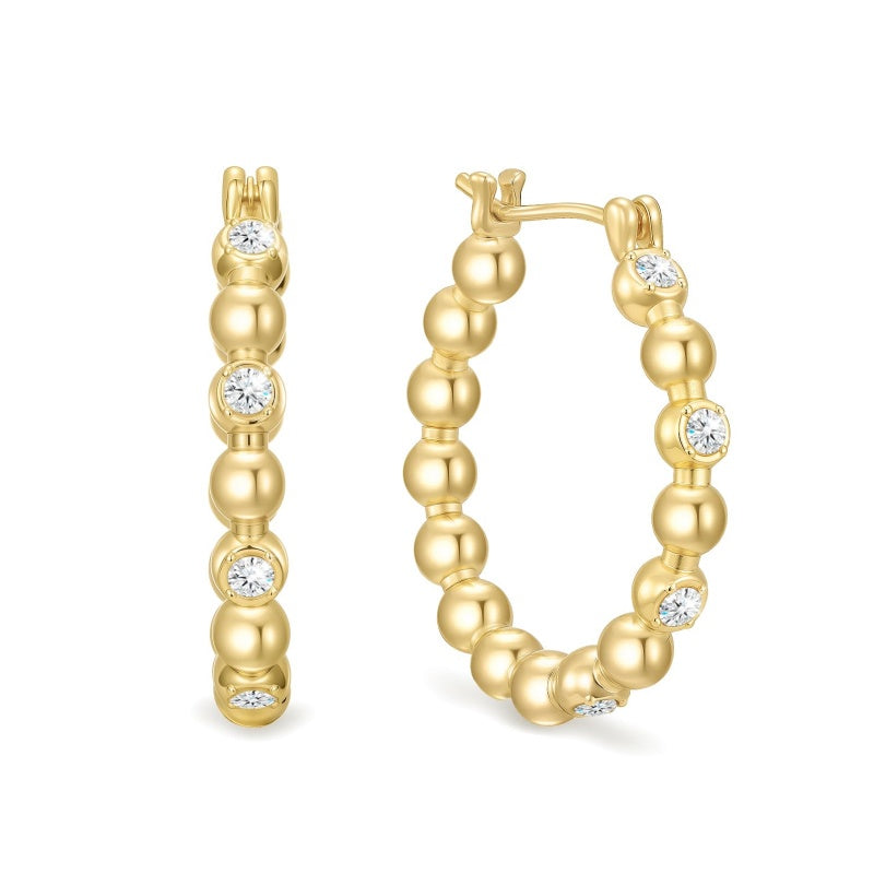 14K Gold  Round Cubic Zirconia Hoop Earrings for Women