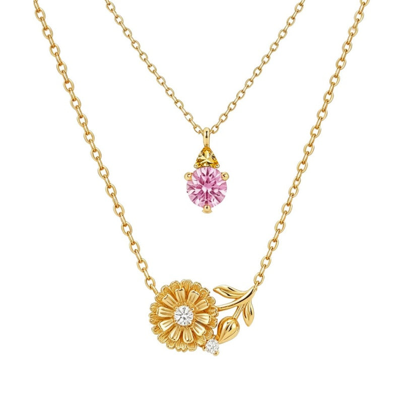 14K Gold Birthstone Birth Flower  Pendant Necklace Birthday Jewelry Gifts for Women