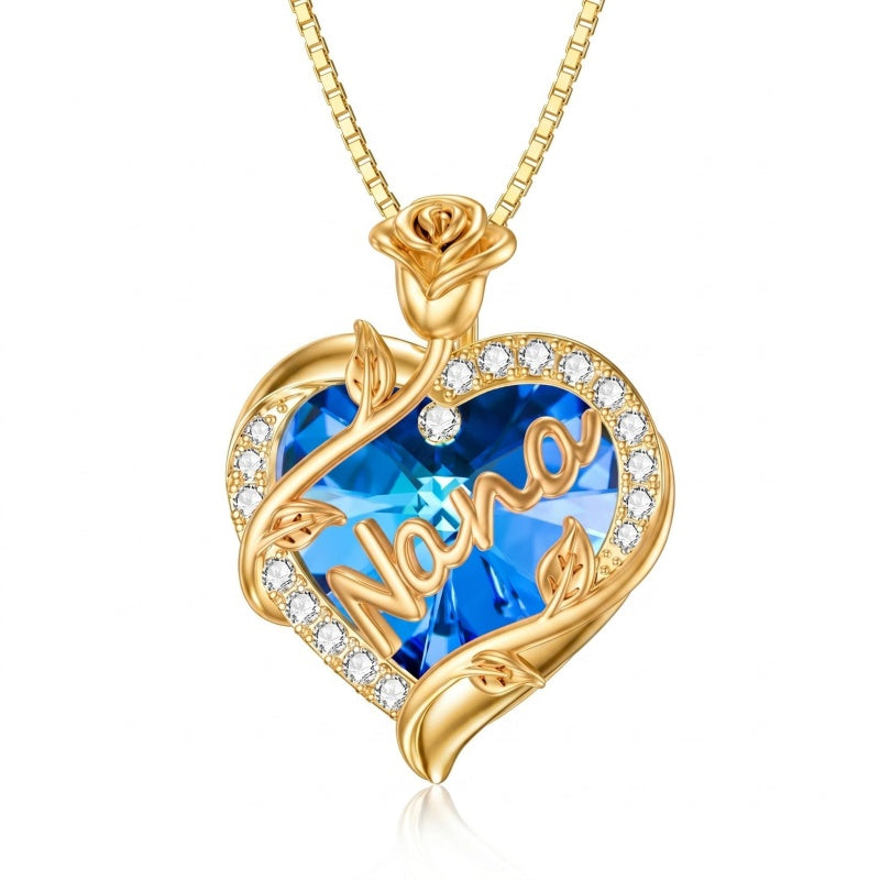 14K Gold Plated Heart Crystal Rose Mom  Sister Daughter Pendant Necklace for Woman