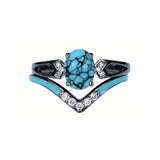 Sterling Silver 10K 14K 18K Gold Turquoise Engagement  Wedding Ring Set for Women
