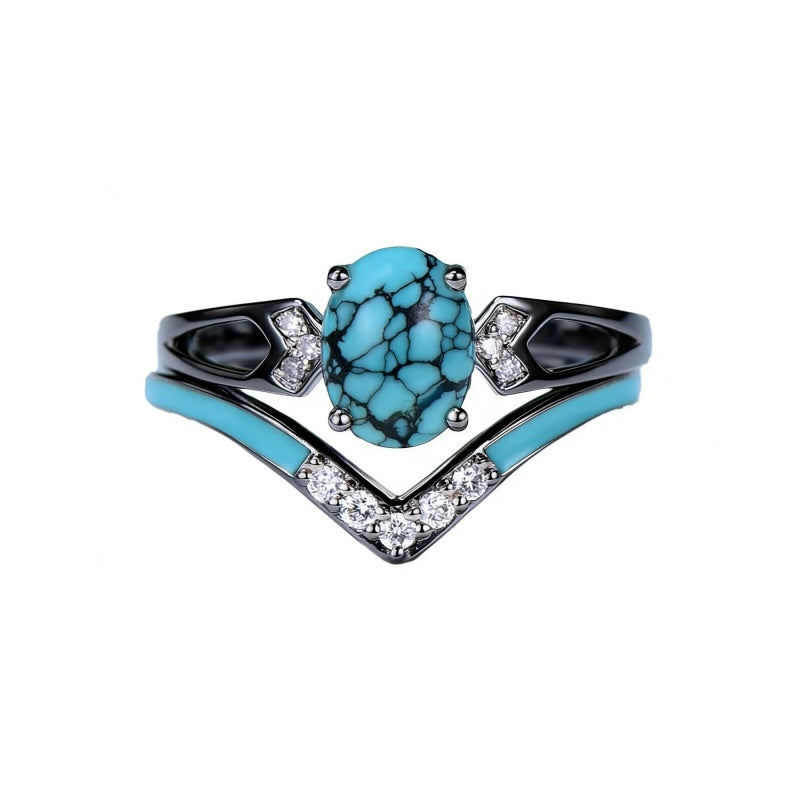 Sterling Silver 10K 14K 18K Gold Turquoise Engagement  Wedding Ring Set for Women