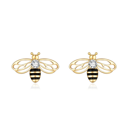 14K Yellow Gold Honey Bee Stud Earrings