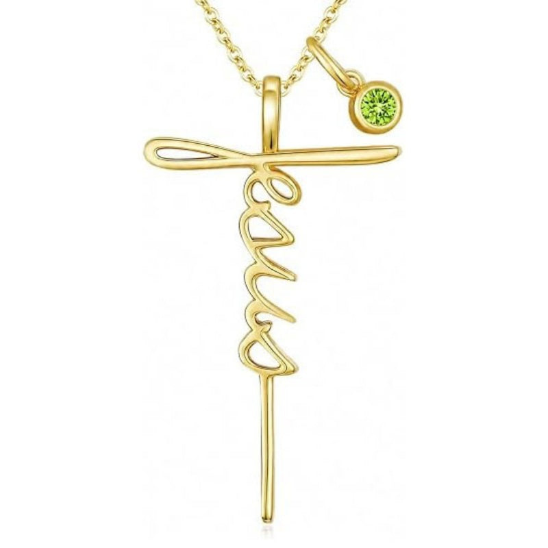 14K Gold Plated Birthstone Faith Cross Necklace for Women Christian Catholic Protection Jewelry