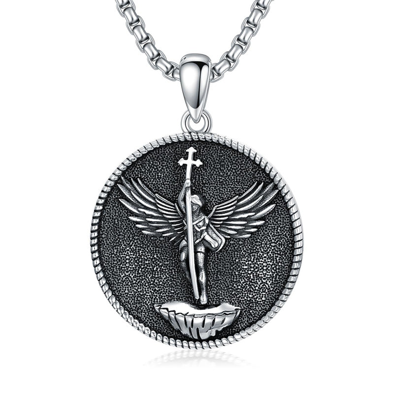 Sterling Silver Crown of Thorns Jesus St Benedict St Michael Pendant Necklace