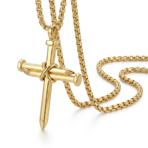 14K Gold Plated Cross Pendant Necklace for Men Faith Religious Jewelry