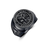 Sterling Silver Tree of Life & Gothic Skull Memento Mori Ring for Men