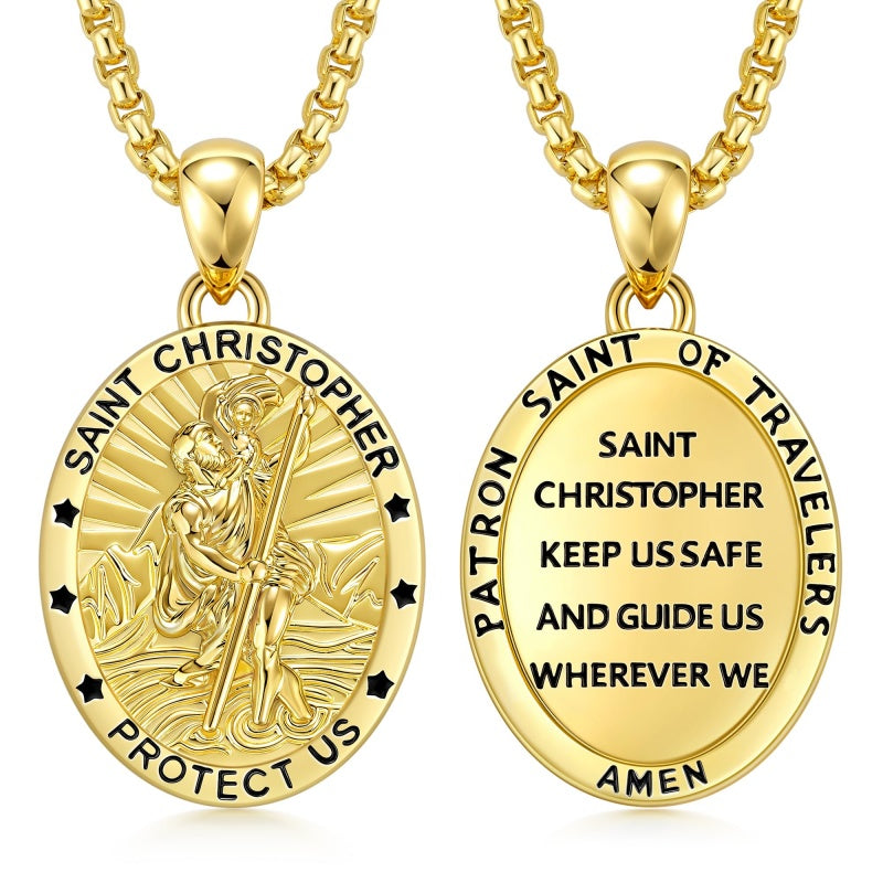 Patron Saint Medals Protection  14K Gold Plated Necklace for Men