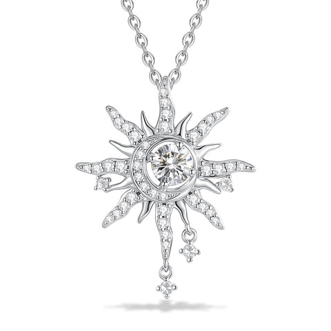 Sterling Silver Birthstone Sun Moon Pendant Necklace for Women