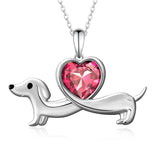 Sterling Silver Heart Birthstone  Dachshund Pendant Necklace