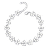 Daisy Flower Bracelet White Laser Engraved 925 Sterling Silver CZ Adjustable Chain 6.5"+1.5" Extender