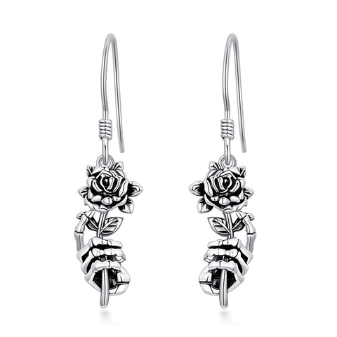 Sterling Silver Gothic Skull Dangle Earrings