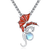 Sterling Silver Moonstone Dragon Pendant Necklace