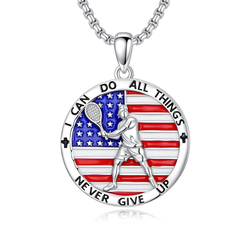 Sterling Silver American Flag Baseball  Basketball Boxing Football Golf Sports Pendant Necklace