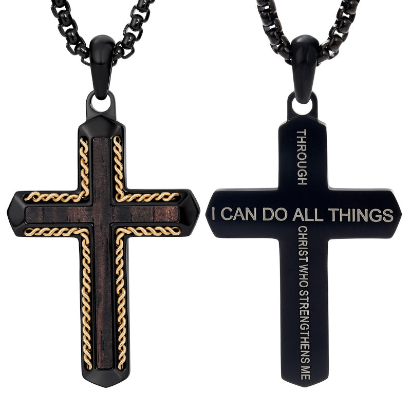 14K Gold Plated Wooden Cross Necklace Jewelry Gift for Him