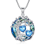 Sterling Silver 2 Heart Birthstone Austrian Crystal Tree of Life Pendant Necklaces